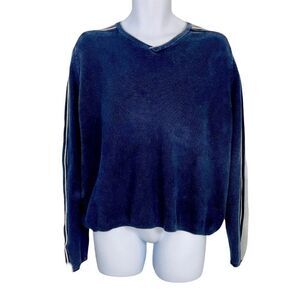 Vintage 90s American Eagle Mens Sweater L Navy Blue Gray V-Neck